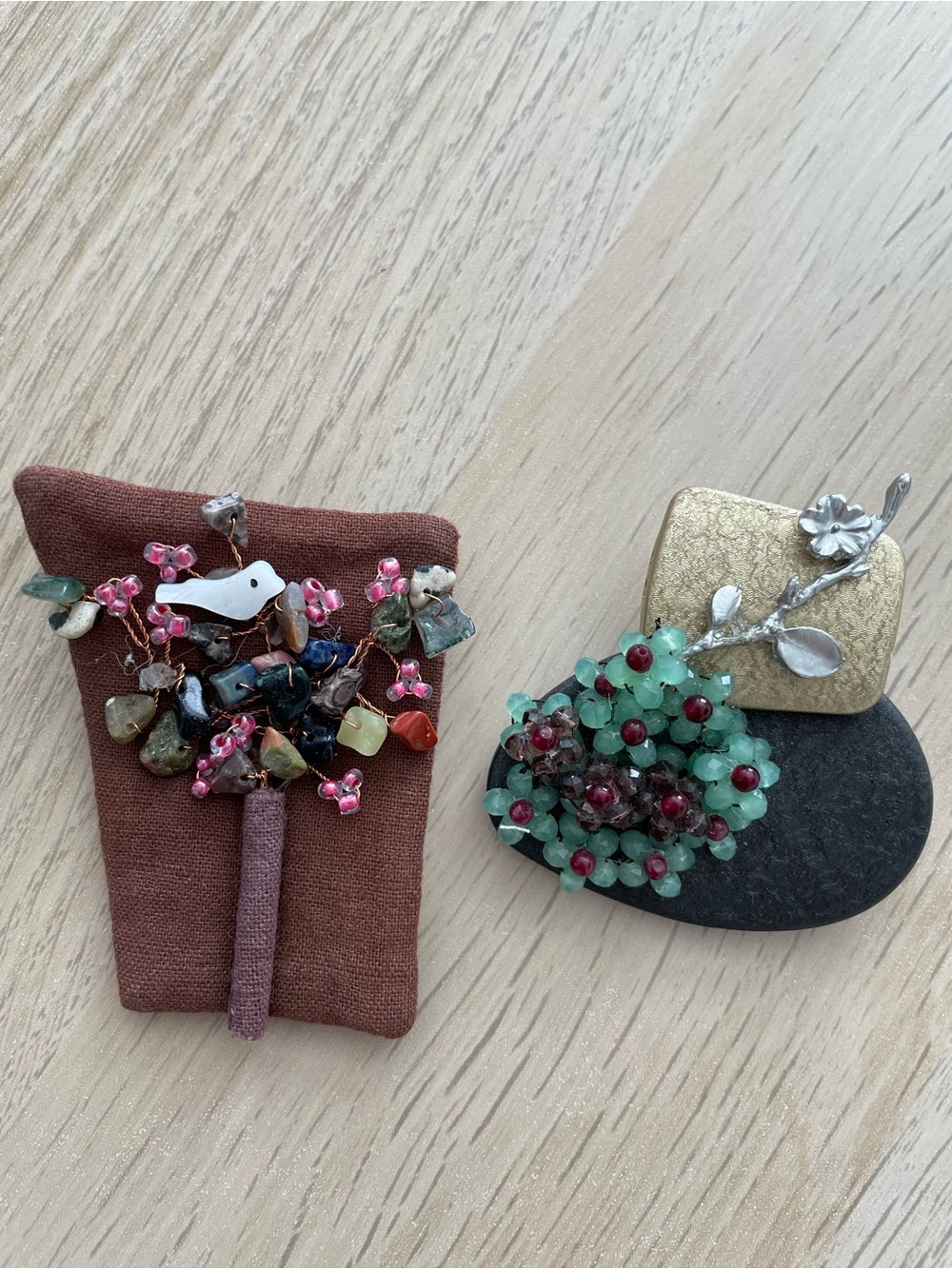 [NWOT]Handcrafted Green & Pink Floral Brooch Set - Women Jewelry Brooches
